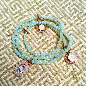 Glass Beaded and Charmed Wrap Bracelet